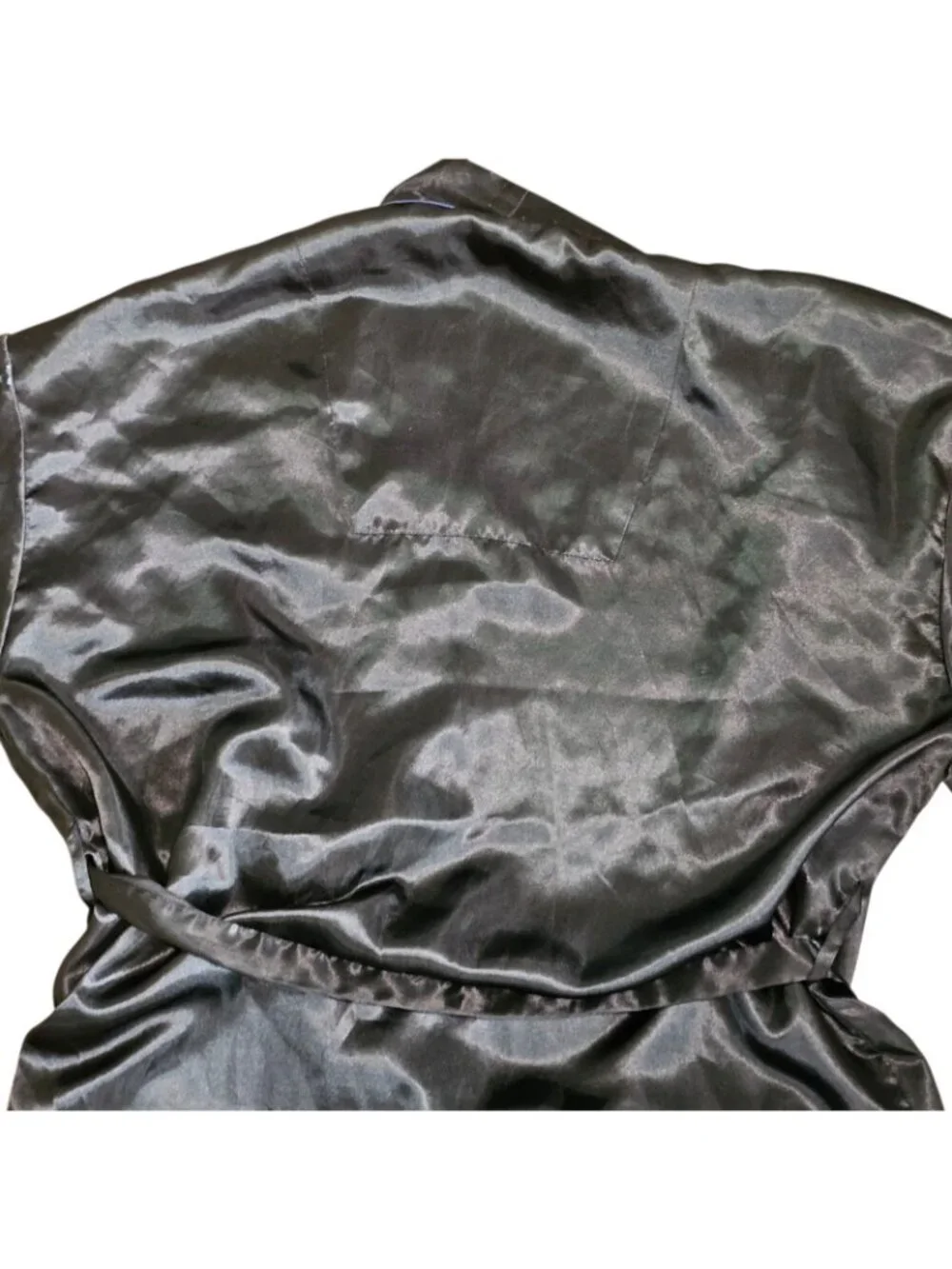 VTG Mens Satin Robe Black Blue Trim Sz One Size Mid-length Shiny Sexy‎